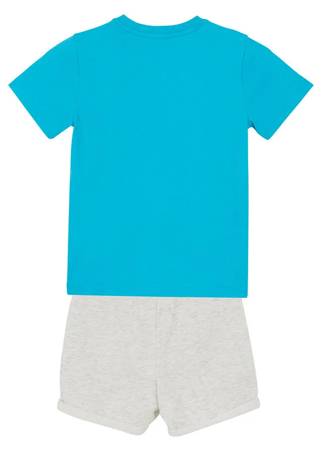 Camiseta y pantalón corto para niño (2 piezas) Turquesa-natural jaspeado